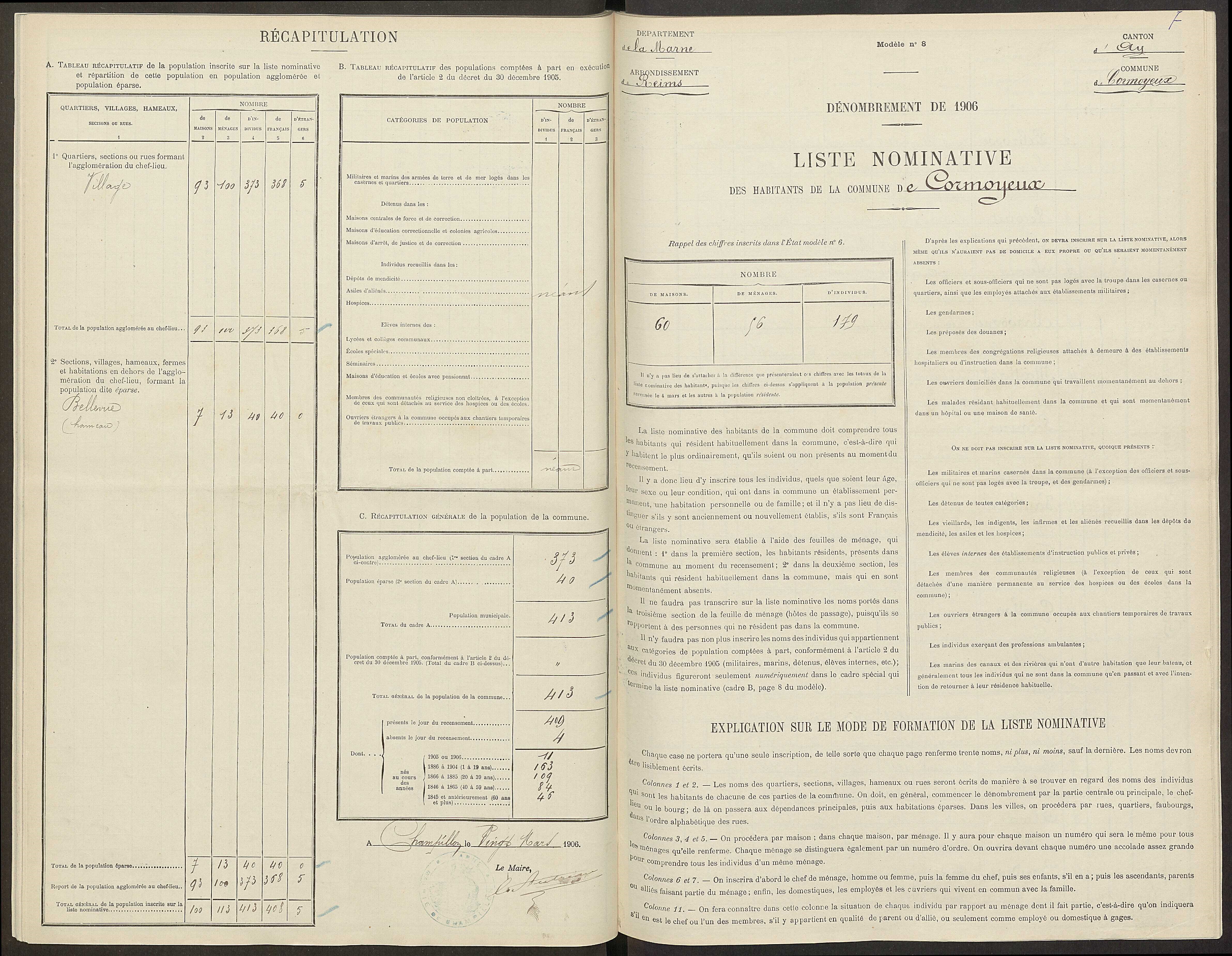 Liste nominative du recensement de la population de Cormoyeux, 1906